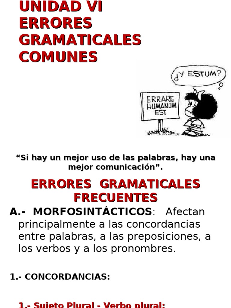 Unidad Vi Errores Gramaticales Comunes | PDF | Verbo | Plural