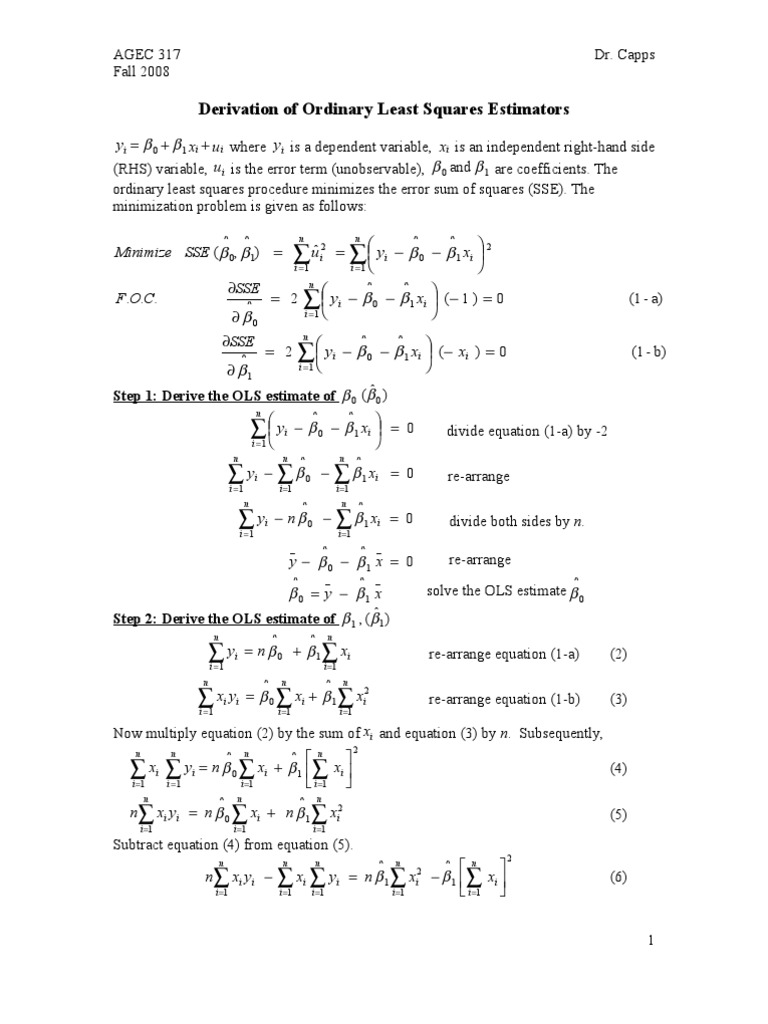 OLS Estimator Derivation Steps | PDF | Ordinary Least Squares | Summation