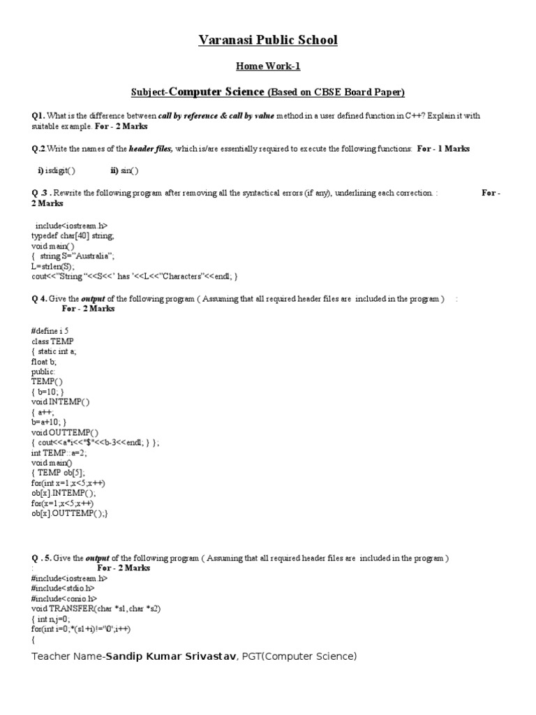 C++ Practice Paper | PDF | Array Data Structure | C++