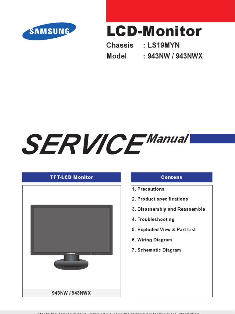 Samsung SyncMaster 943NW Service Manual | Electrostatic Discharge |  Electrical Connector