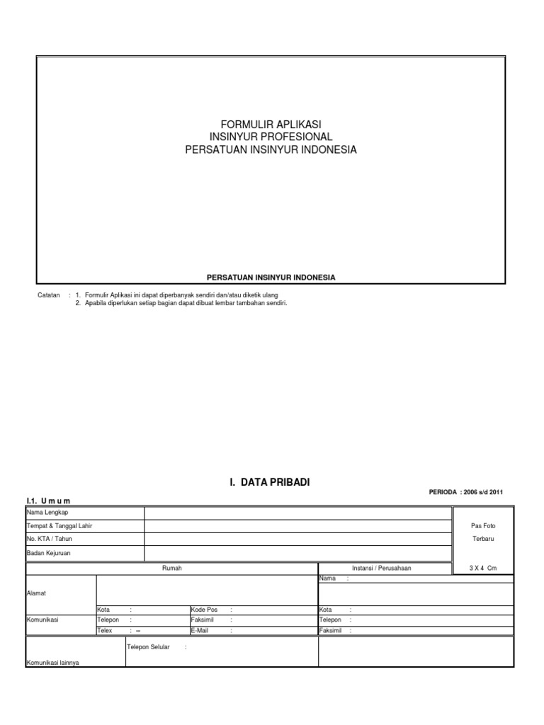 Formulir Aplikasi Insinyur Profesional | PDF | Karier & Perkembangan ...