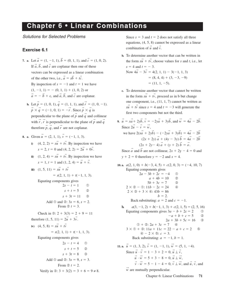 Linear Combinations and Vector Analysis | PDF