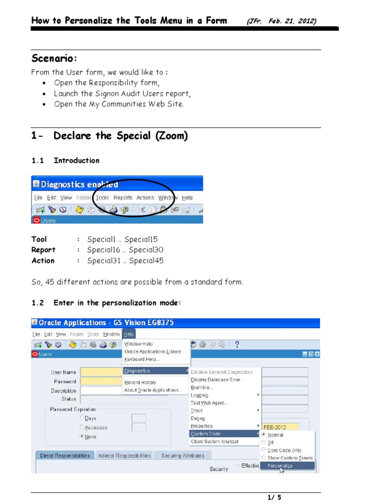 Scenario:: How To Personalize The Tools Menu in A Form | PDF