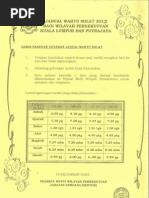 Jadual Waktu Solat Kuala Lumpur & Putrajaya 2013