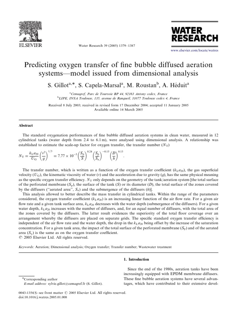 Predicting Oxygen Transfer of Fine Bubble Diffused Aeration | PDF ...