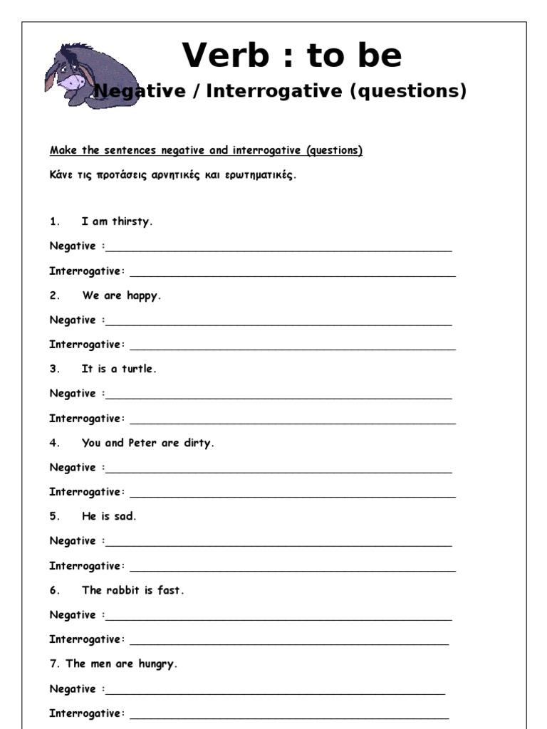 Negative To Be Verb Exercises