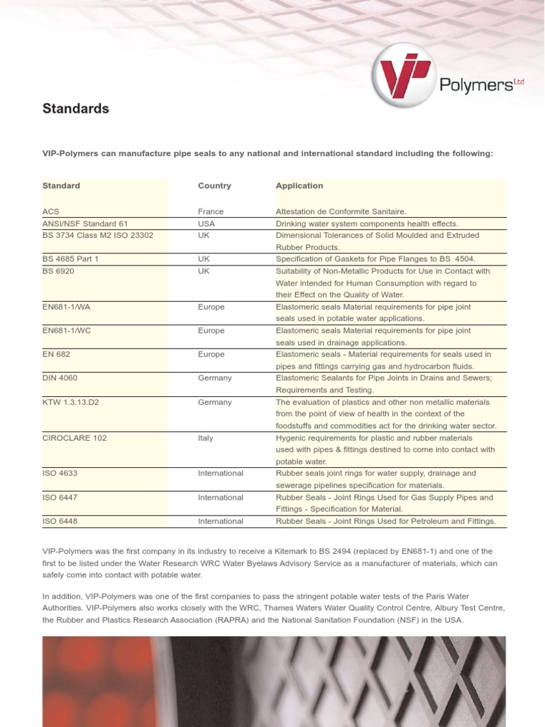 Pipe Seals Manufacturing Standards | PDF | Home & Garden | Science ...