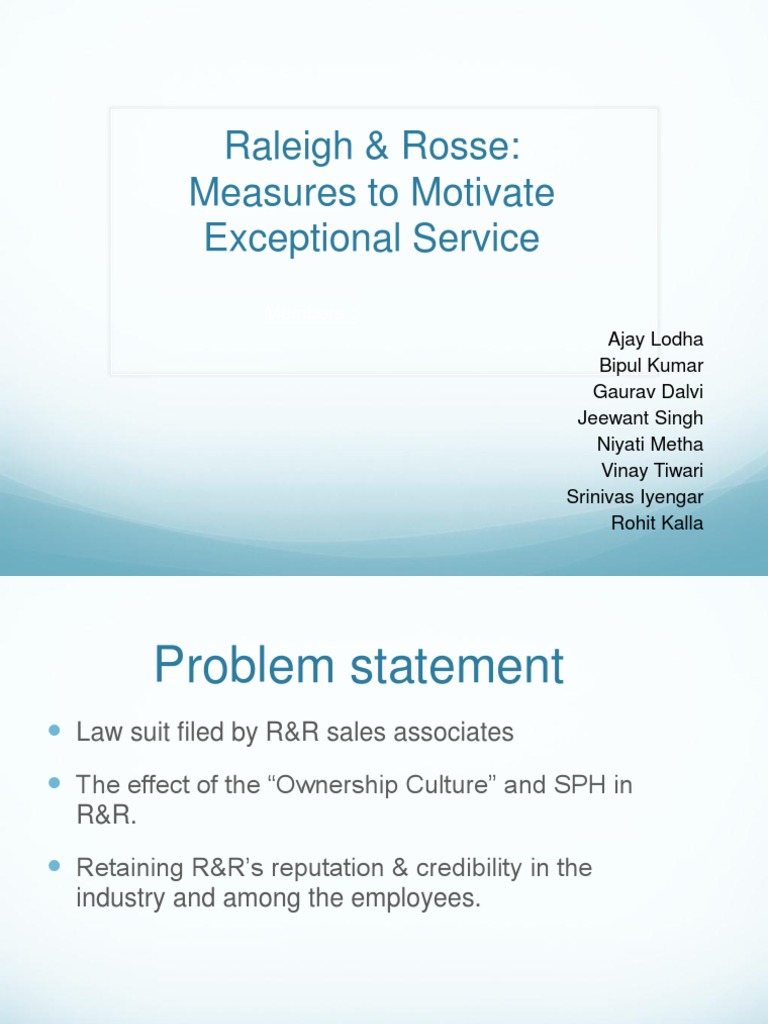 Raleigh rosse measures to motivate exceptional service essay picture