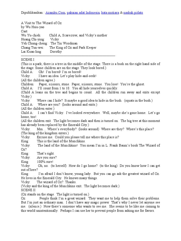 Contoh Naskah Drama Bahasa Inggris 5 Orang Pemain Dorothy Gale The