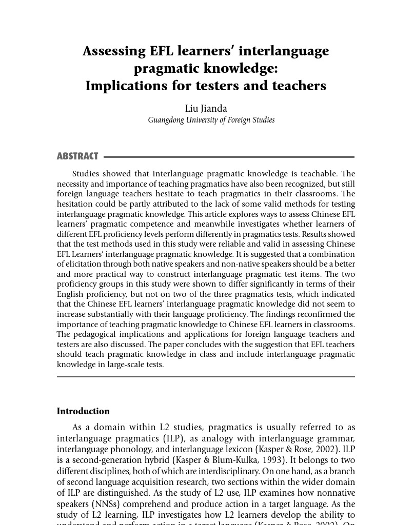 Interlanguage Pragmatics | PDF | English As A Second Or Foreign ...