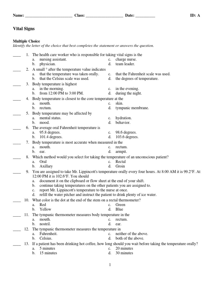 Vital signs quiz blood pressure pulse free 30 day trial scribd