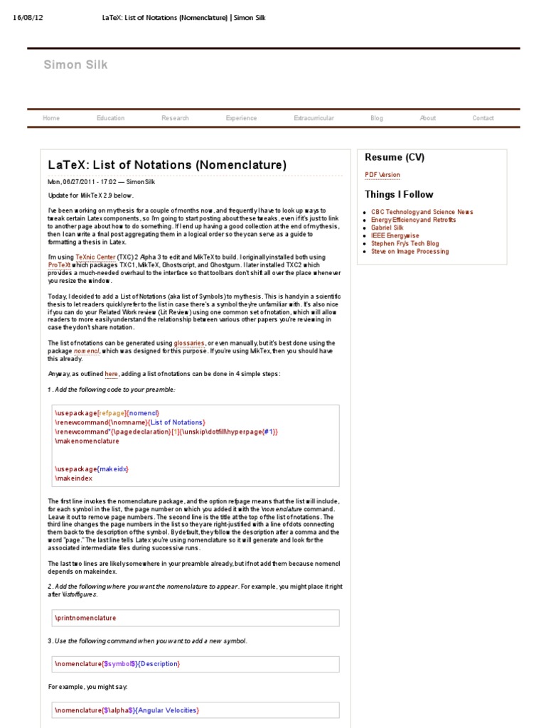 LaTeX - List of Notations (Nomenclature) - Simon Silk | PDF | Software ...