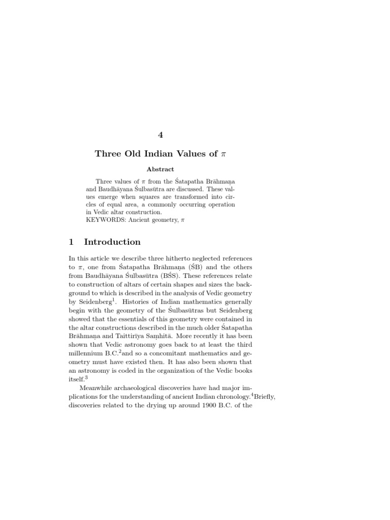 4 Three Old Indian Values of π | PDF | Vedas | Geometry