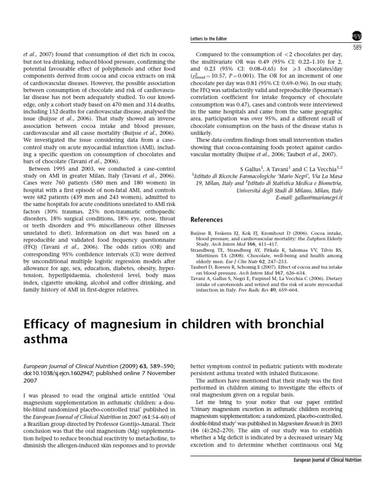Efficacy of Magnesium in Children With Bronchial Asthma: 2 Trend | PDF ...
