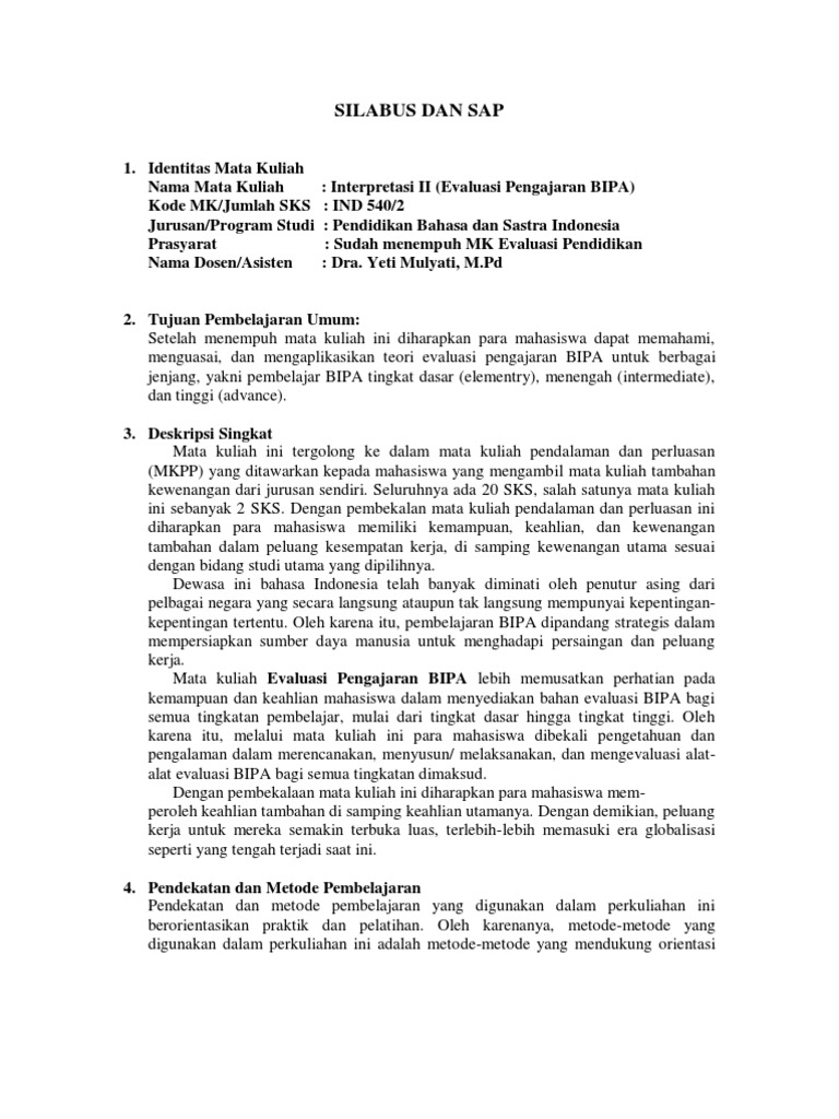 Sap Pembelajaran Bipa