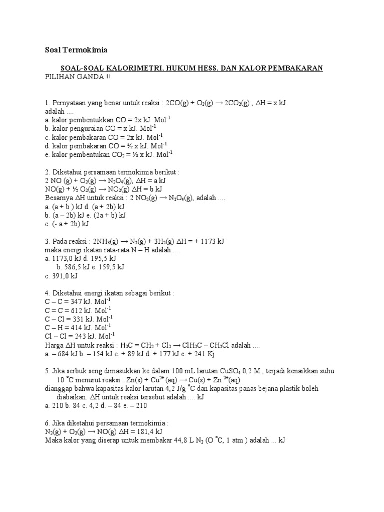 Soal Termokimia