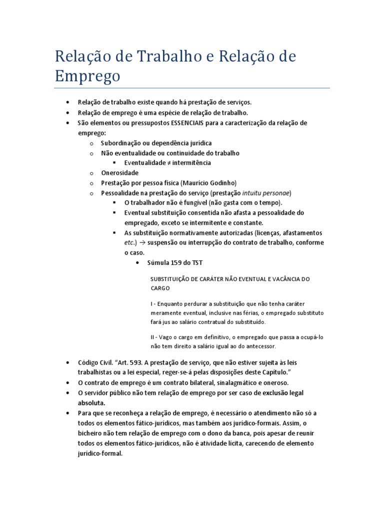 Relação de Trabalho e Relação de