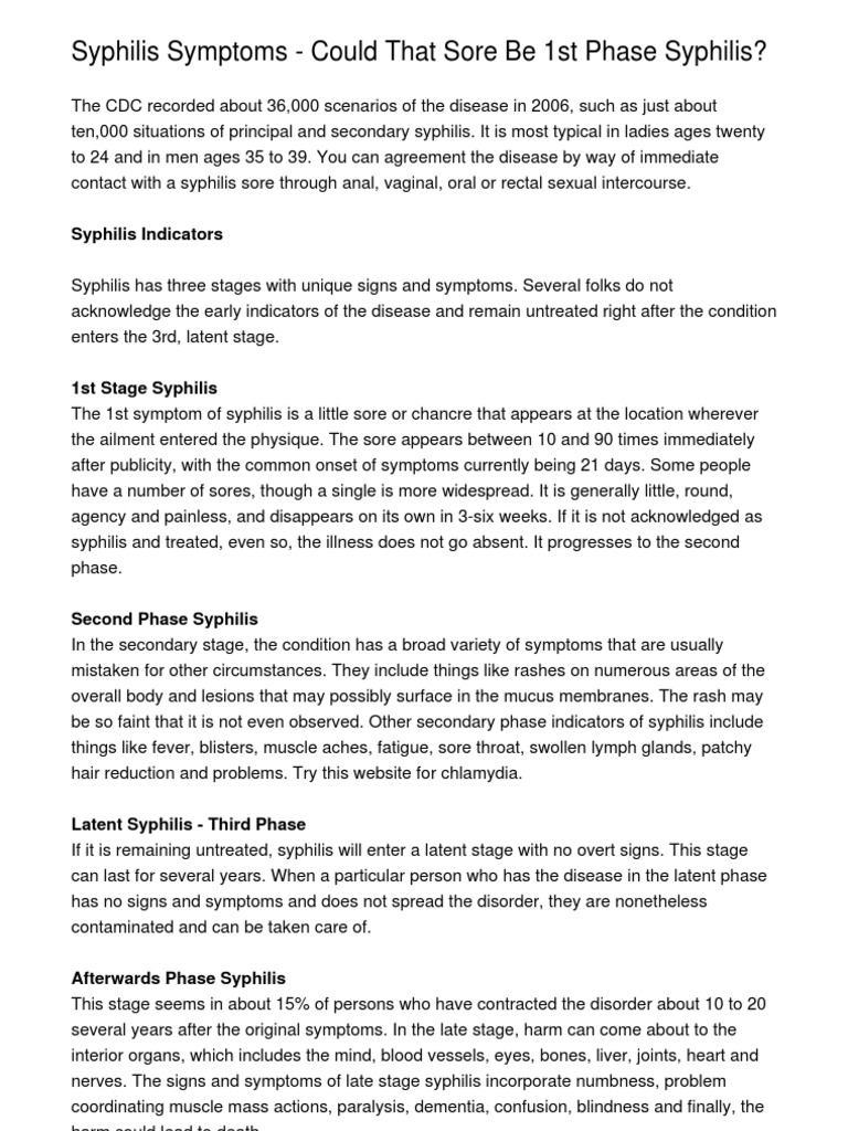 Syphilis Symptoms - Could That Sore Be 1st Phase Syphilis? | PDF ...