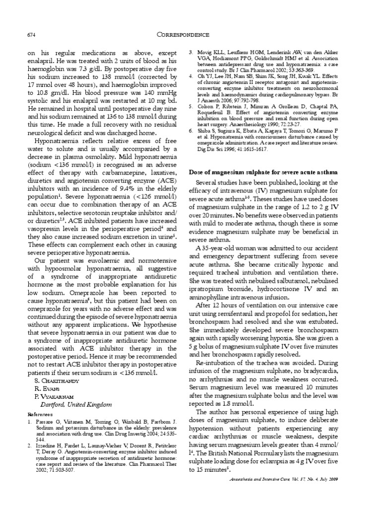 Dose of Magnesium Sulphate For Severe Acute Asthma Orrespondence PDF