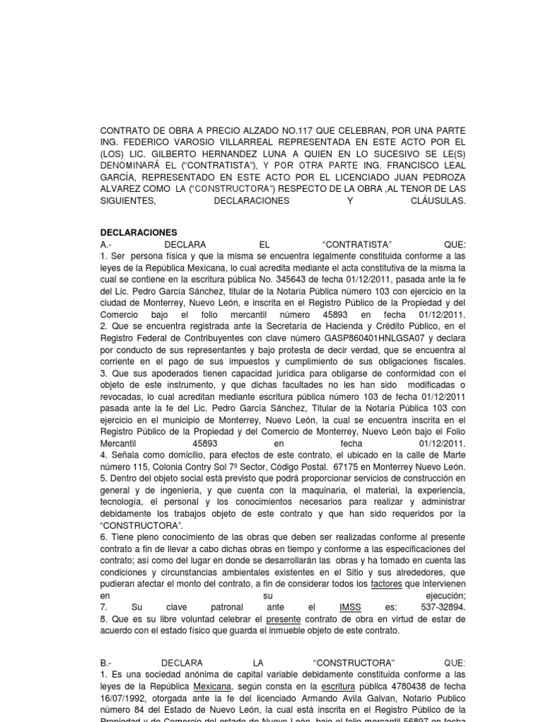 Contrato de Obra a Precio Alzado Para Entregar Derecho