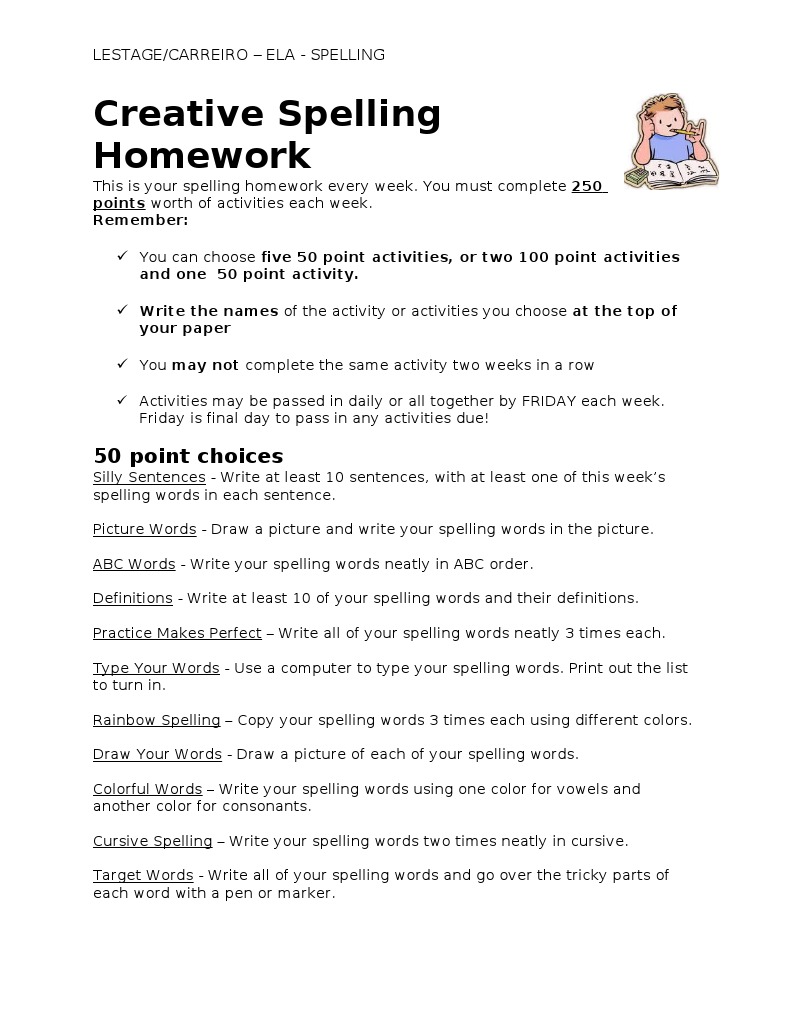 Spelling homework activities image