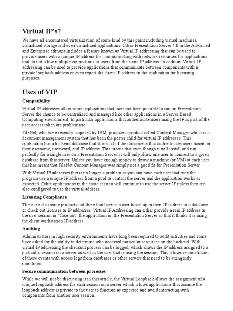 Virtual Internet Protocal | PDF | Ip Address | Citrix Systems