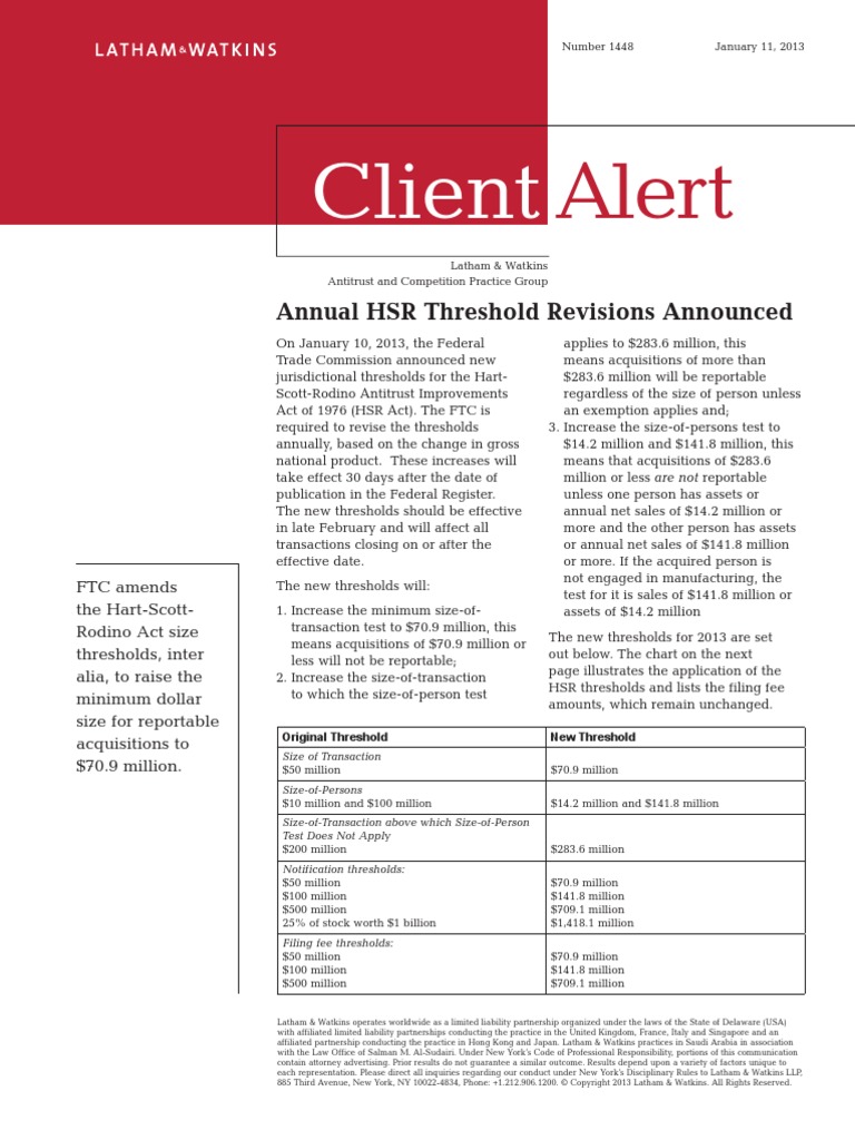 HSR Thresholds PDF Business Law Justice