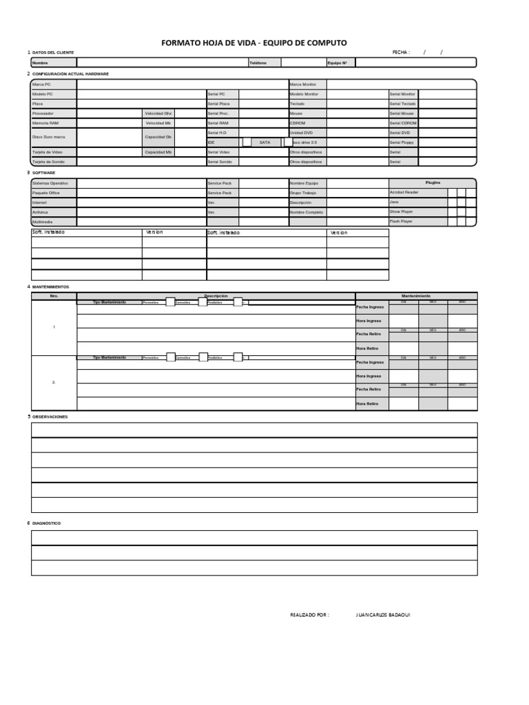 Hoja de Vida - Equipos Computo | PDF | Hardware de la computadora ...