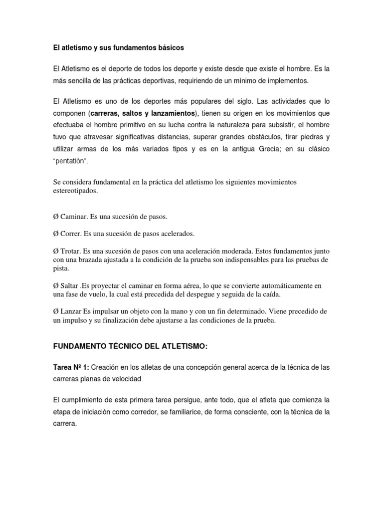 Fundamentos Básicos del Atletismo | PDF | Deporte del atletismo | Corriendo