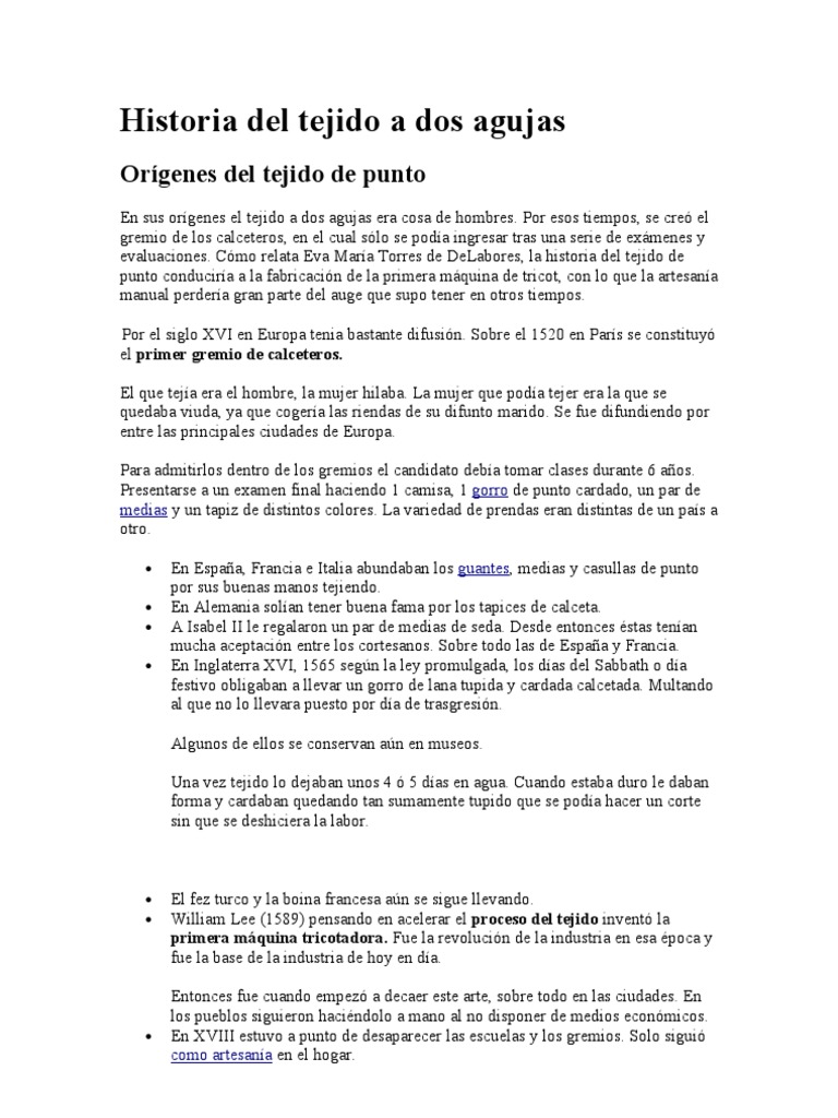 Historia Del Tejido A Dos Agujas Seda Bienes De Consumo