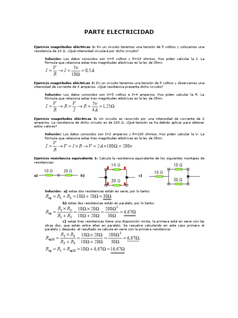 Ejercicios Resueltos de Electricidad | PDF | Resistencia Eléctrica y ...
