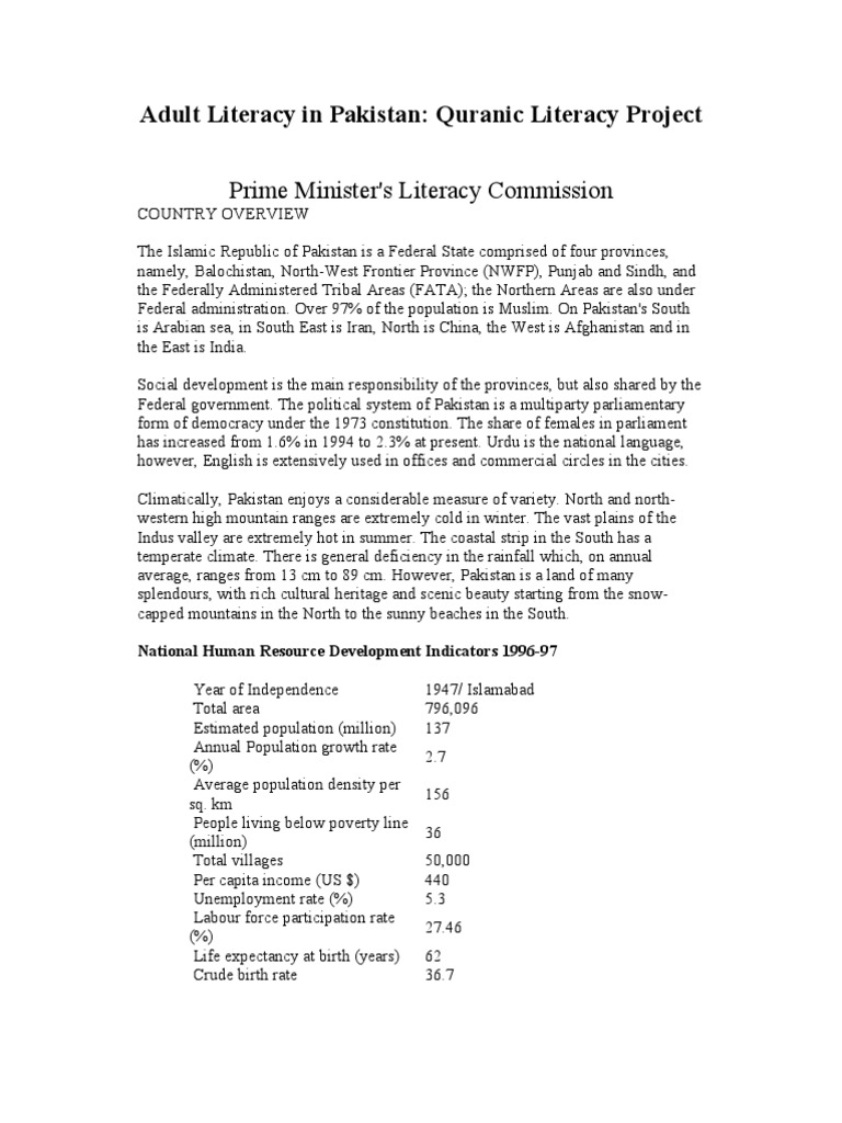 Pakistan Adult Literacy Initiatives | PDF | Literacy | Khyber Pakhtunkhwa