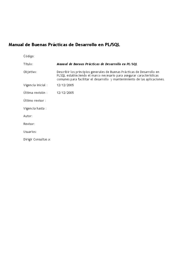 Manual de Buenas Practicas de Desarrollo en PLSQL PDF | PDF