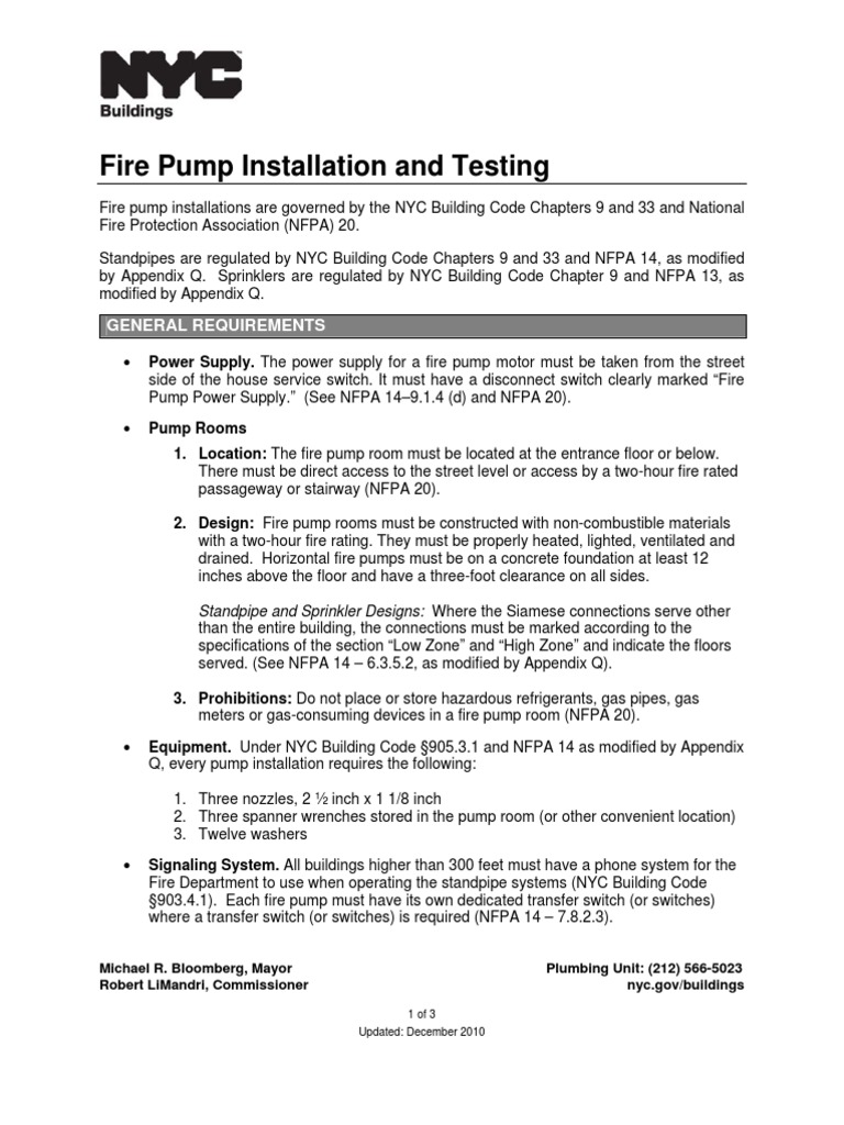 Fire Pump Installation Guidelines NYC | PDF | Fire Sprinkler System | Pump