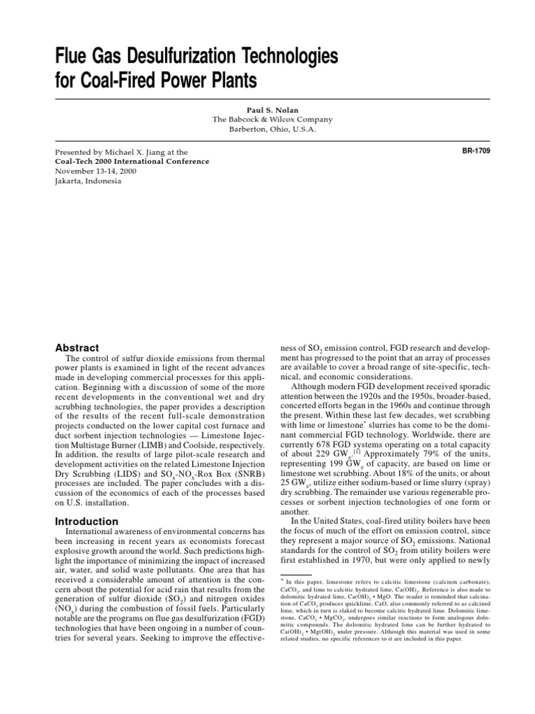 Flue Gas Desulfurization Technologies | PDF | Coal | Sulfur Dioxide
