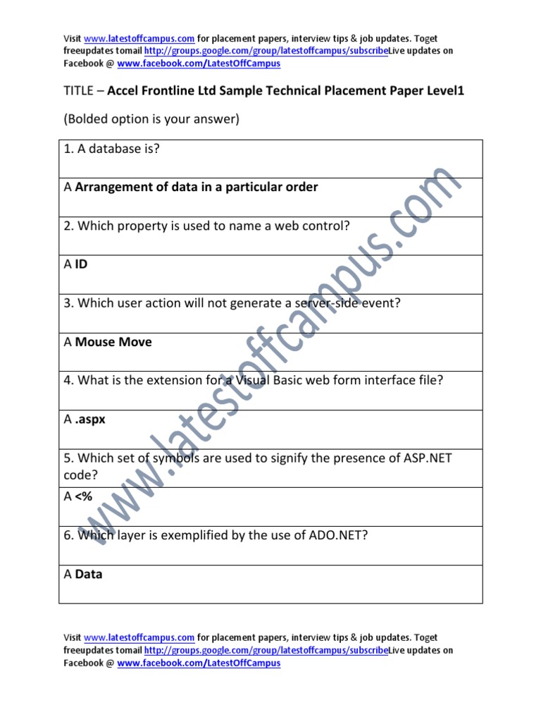 Accel Frontline LTD Sample Technical Placement Paper Level1 | PDF ...