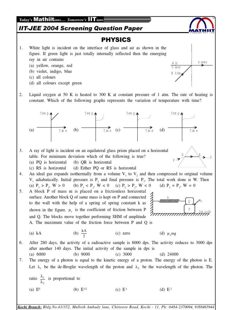Iit Sample Question Paper 2004 | PDF | Wavelength | Chemistry