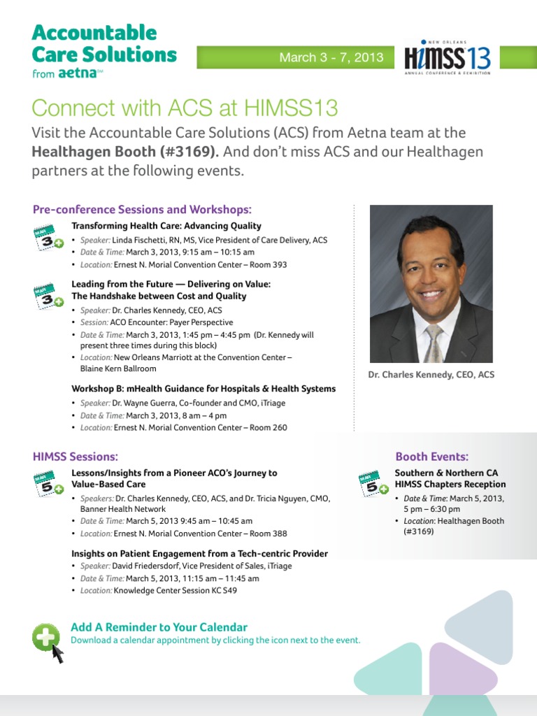Connect With Acs At Himss13 Healthcare Management Healthcare