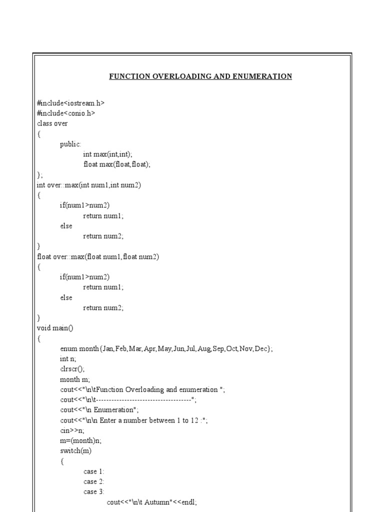 Function Overloading and Enumeration | PDF | Queue (Abstract Data Type ...