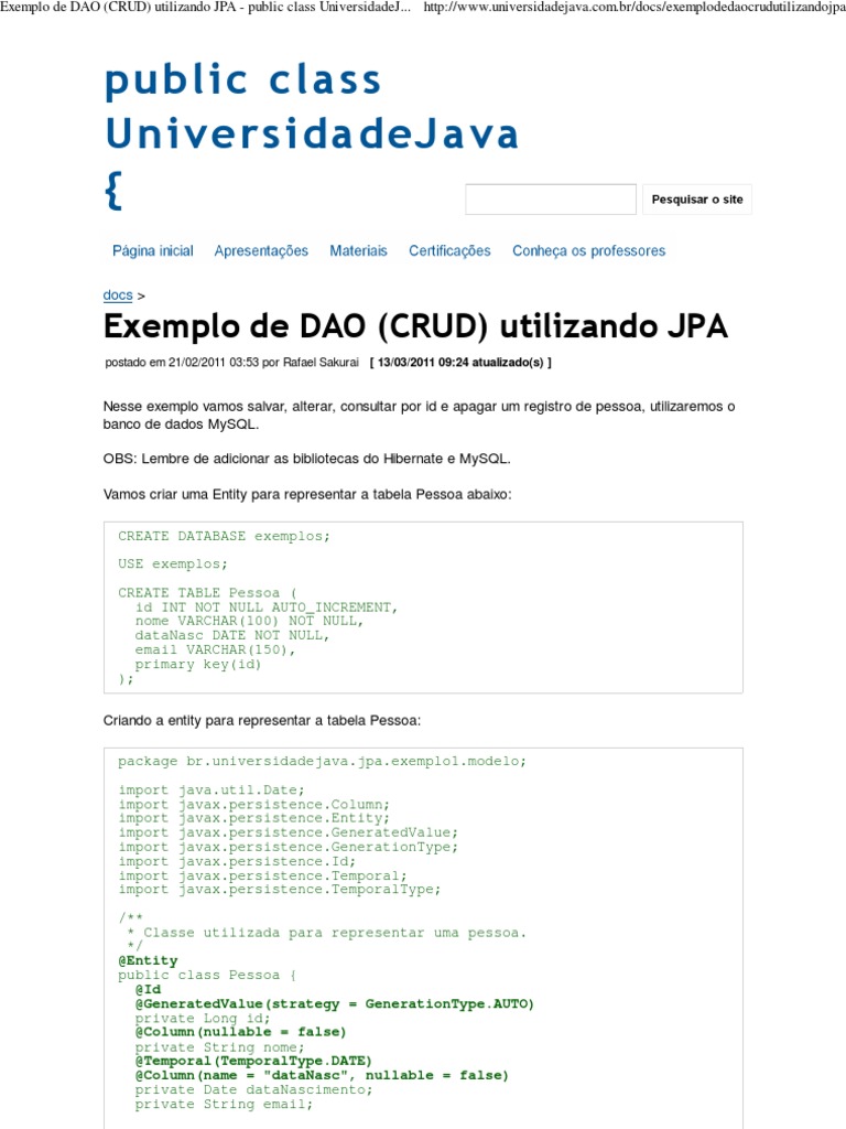 Exemplo de CRUD com JPA e MySQL | PDF | Método (programação de ...
