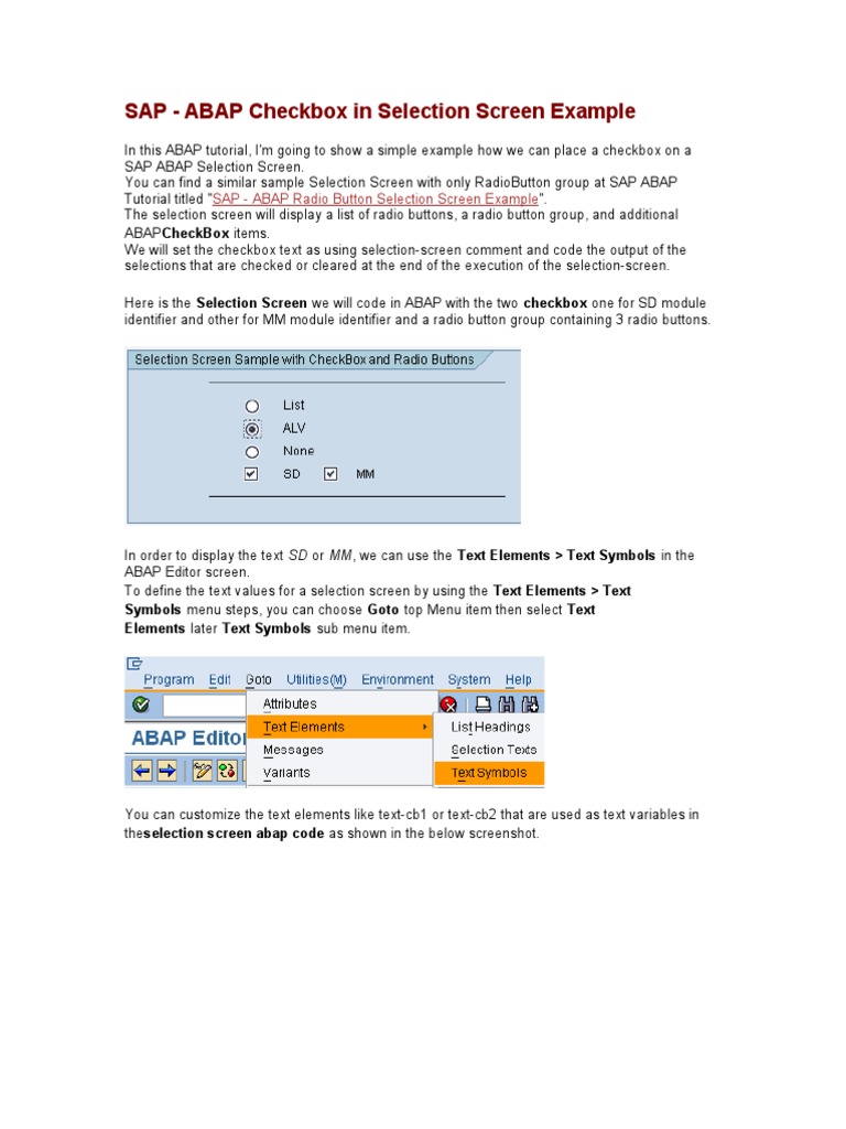 ABAP Checkbox in Selection Screen | Download Free PDF | Computer ...