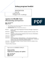 PROGRAM BOOKLET Agency in Health Care: Phenomenology and Experience