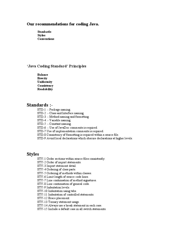 Our Recommendations For Coding Java.: Standards | PDF | Class (Computer ...