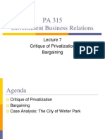 PA 315 Government Business Relations: Critique of Privatization Bargaining