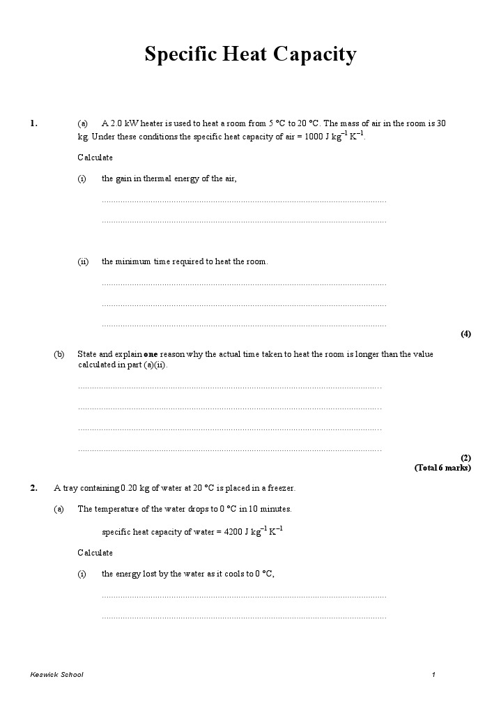 Specific Heat Capacity Calculations Guide | PDF