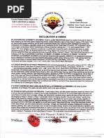 Declaration and Order, Arrest Order Against The Slavery System, One People's Public Trust