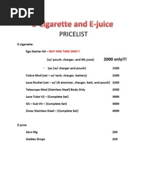 E-cigarette Price List and Offers
