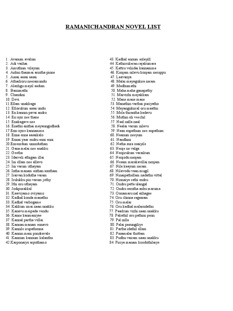 Ramanichandran Novel List | PDF
