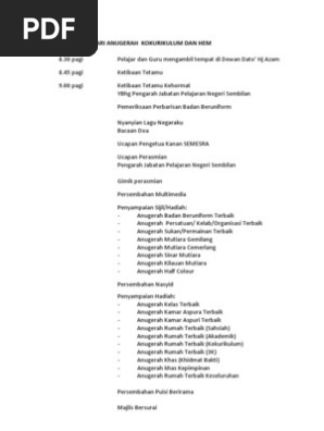 Aturcara Majlis Hari Anugerah Kokurikulum Dan Hem