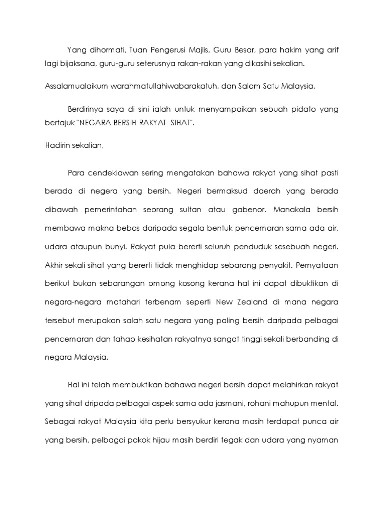 Pidato Negara Bersih Rakyat Sihat Pdf